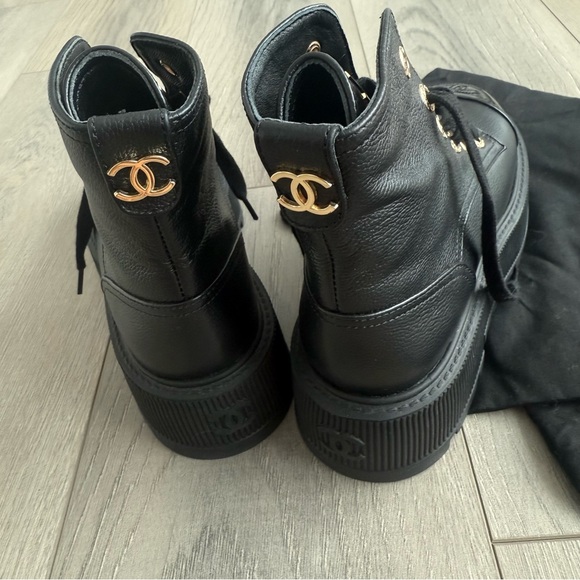 CHANEL Grained Calfskin Lace Up Combat Boots - Picture 6 of 11